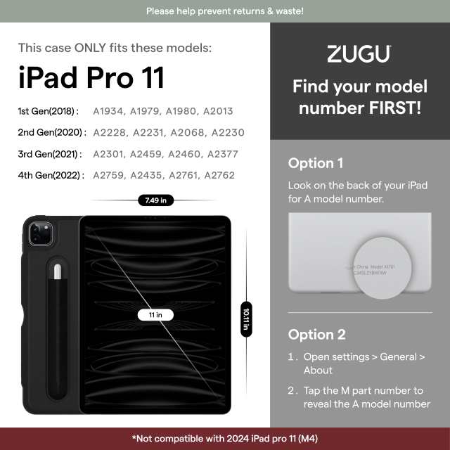 ZUGU iPad Pro 11 ケース 2022 第4世代 / 2021 第3世代 / 2020 第2世代 / 2018 第1世代 極薄 落下衝撃保護 8段階スタンド機能 Apple ペンの通販は