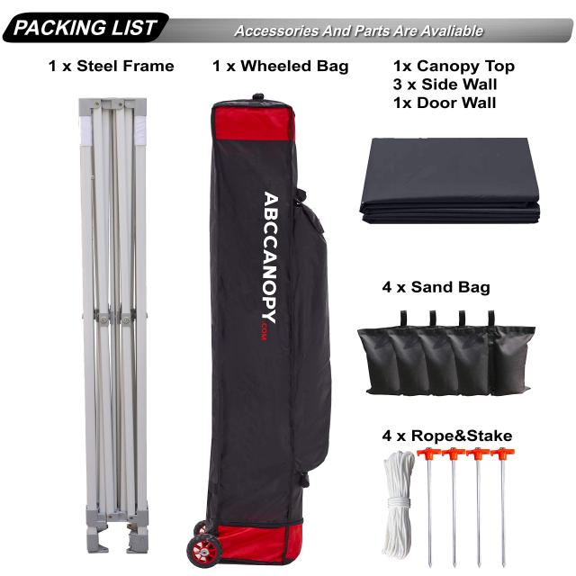【開封・未使用】ABCCANOPY ワンタッチタープテント 屋根用ポール付き ABCCANOPY ワンタッチタープテント 屋根用ポール付き 横幕4枚
