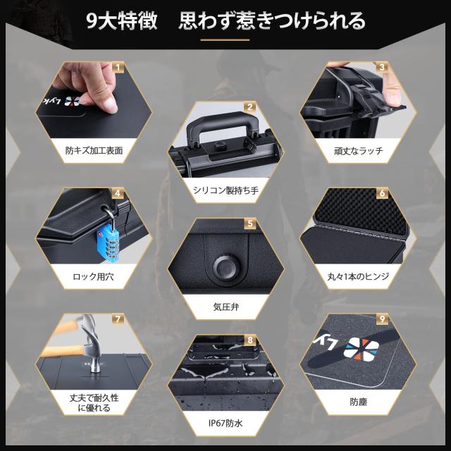 Lykus HC-4620 防水ハードケース 格子状カットスポンジが内蔵 内寸:46x36x18cm カメラ、プロジェクター、ドローン、精密機器などに適用_4