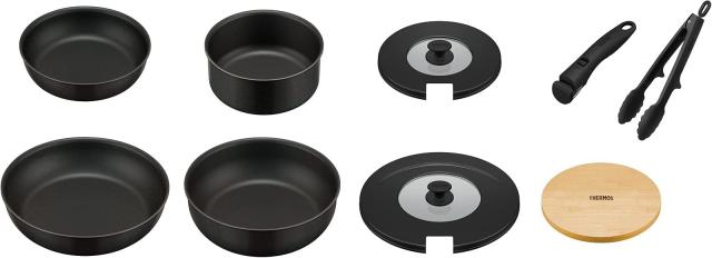取っ手のとれるフライパン9点セット ブラック KSA-9A〔代引不可〕 サーモス THERMOS 取っ手の取れるフライパン 9点セット