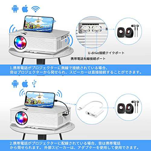 PONER SAUND プロジェクター Wifi 小型 6000LM 1080P対応 Bluetooth対応  スピーカー内蔵【携帯電話の無線/有線接続】 携帯電話/PC/タブレ｜au PAY マーケット