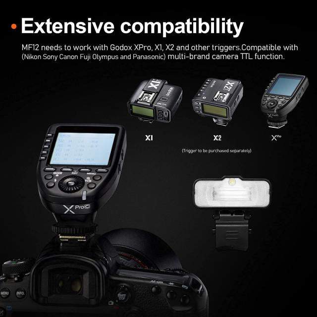 Godox MF12-K2 マクロフラッシュ 2ライトキット オフカメラ TTL フラッシュスピードライト 12W、2.4G 無線制御、TTL/M モード、内蔵 3.7V