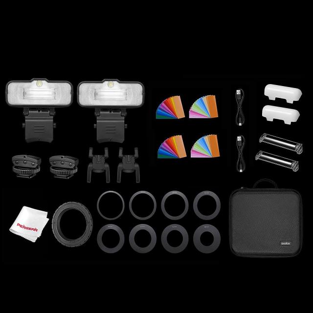 Godox MF12-K2 マクロフラッシュ 2ライトキット オフカメラ TTL フラッシュスピードライト 12W、2.4G 無線制御、TTL/M モード、内蔵 3.7V