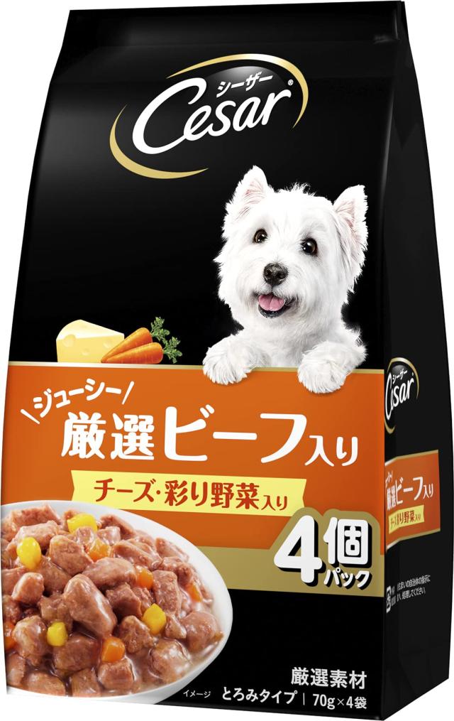 シーザーパウチ ドッグフード ジューシー厳選牛肉入り口・入口 乾酪・塗り付ける蔬菜入り口・入口 成犬用 70g×4袋入×36袋(入れもの買い上げ)