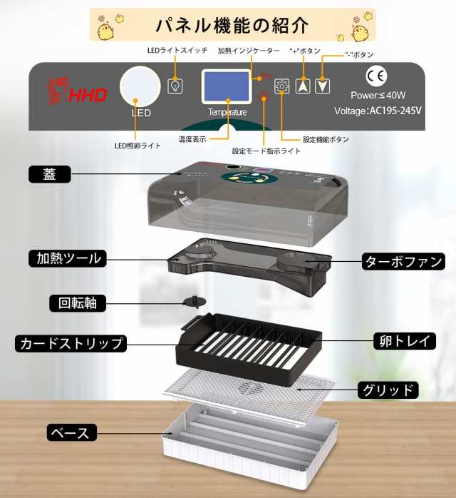 SOHAPI インキュベーター 自動孵卵器 孵化器 自動転卵 大容量 照卵器付き デジタル表示 自動温度制 湿度保持 子供教育用 家庭用 孵化率アの通販はau  PAY マーケット - Ｅ４Ｌｉｆｅ | au PAY マーケット－通販サイト