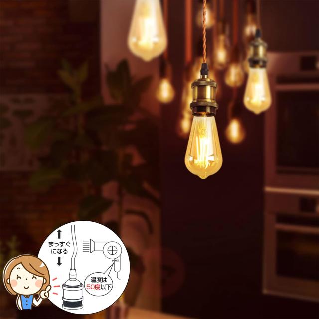 LVWIT ペンダントライト E26口金 LED電球付き エジソン電球 60W形相当