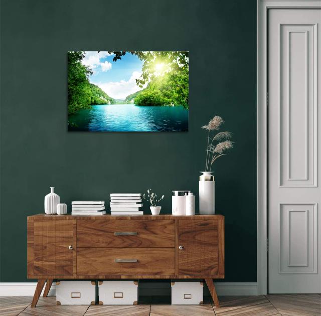 新品　ガラス　壁掛け　アートパネル ポスター　3PCSセット 自然風景　絵画 Amazon.co.jp: 3枚 アートパネル 風景画 太陽の下の森 緑 絵画