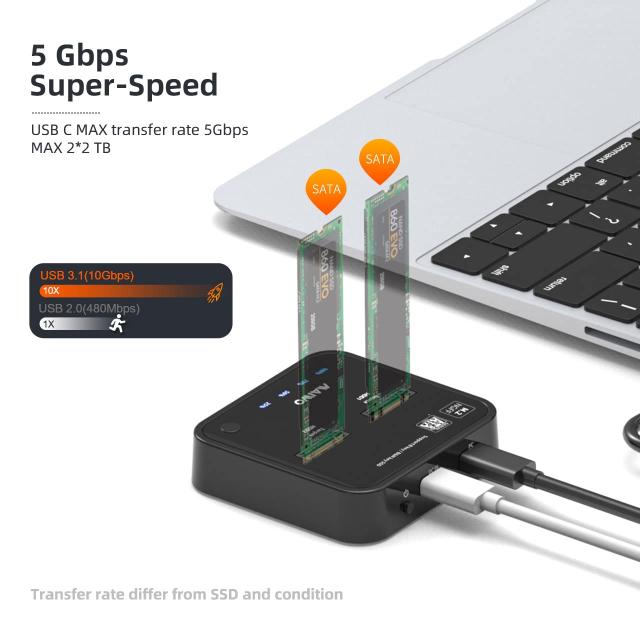 MAIWO K3016S 2ベイ m.2 SATA ドッキングステーション 工具不要 Type C - SATA SSD 外付けハードドライブエンクロージャ B + Mキー用 オ_3
