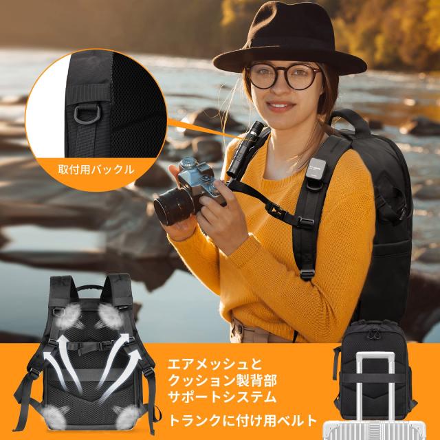 TARION カメラバッグ カメラバックパック カメラリュック 大容量 11.5L サイドアクセス 三脚収納 軽量 防水 一眼レフカメラバッグ DSLR