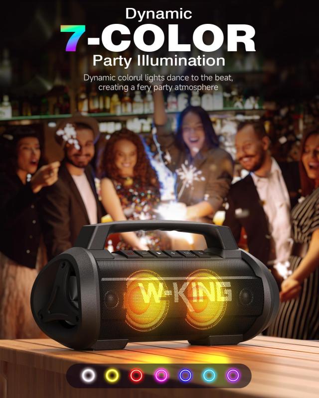 70W スピーカー bluetooth、IPX6防水 防塵 ワイヤレス スピーカー 大音量、W-KING ポータブルスピーカー ステレオ【パーティーライト、マ_3