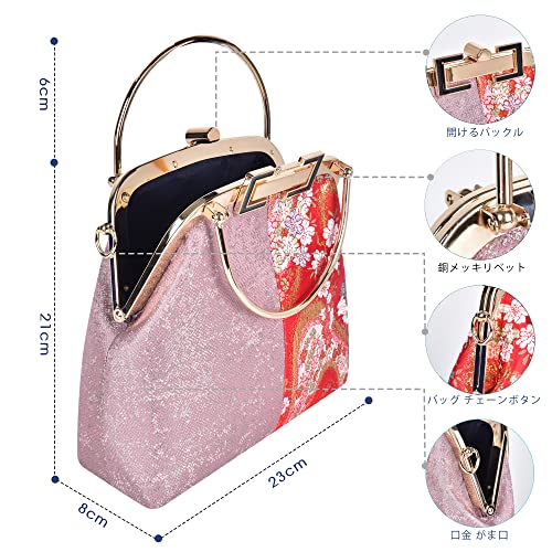 [旗聚堂] がま口 ショルダー トート 和装 着物 西陣織 ハンド バッグ レディース がまぐち 斜めがけ 2way 軽量 桜 花柄 誕生日 金襴 ブル 旗聚堂] がま口 ショルダー トート 和装 着物 西陣織 ハンド バッグ