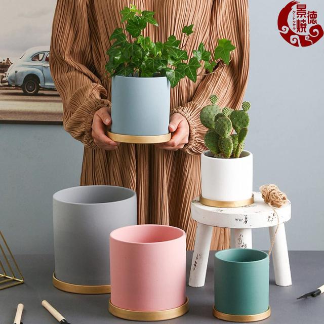 【大型】陶器鉢　ホワイト円筒形陶器プランター 皿付き 大型】陶器鉢 ホワイト円筒形陶器プランター 皿付き 鉢 植木鉢