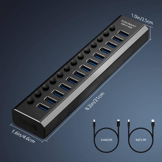 ROSONWAY USB ハブ 3.1 Gen2 10Gbps 13ポートアルミ製 72W USB HUB セルフパワー USBケーブルとType Cケーブル 付き 12V/6A ACアダプタ_5