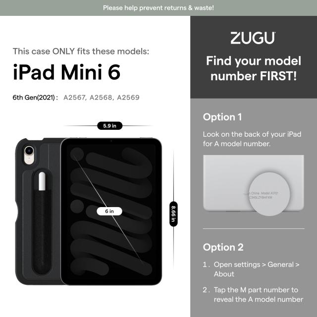 ZUGU iPad Mini 7 / 6 ケース 2024 A17 Pro ZUGU Case for iPad Mini 7 (A17 Pro) & 2021 iPad Mini 6 (7th