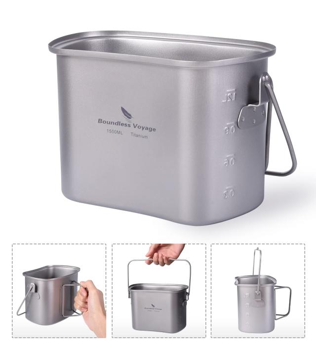Boundless Voyage チタン ハンゴウ 飯ごう クッカーセット 大容量 1500ml + 600ml 軽量化 サビない アウトドア キャンプ クッカー メスキ