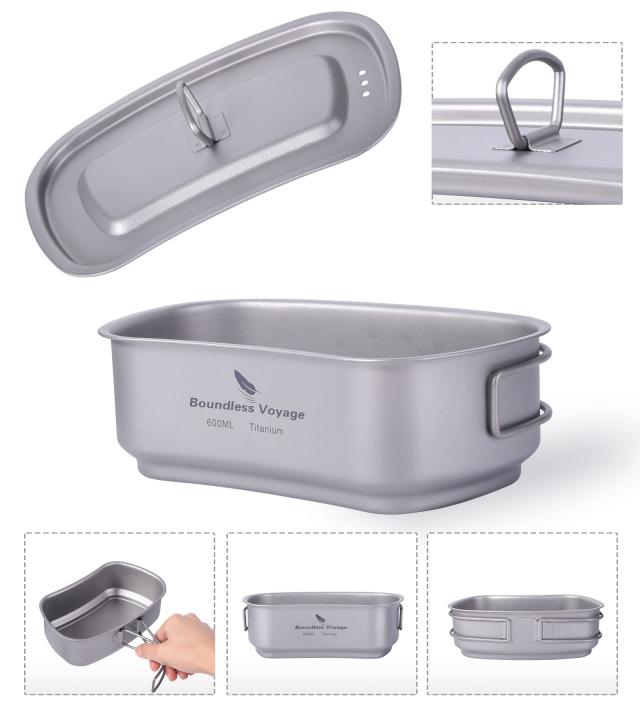 Boundless Voyage チタン ハンゴウ 飯ごう クッカーセット 大容量 1500ml + 600ml 軽量化 サビない アウトドア キャンプ クッカー メスキ