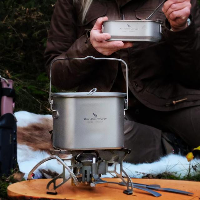 Boundless Voyage チタン ハンゴウ 飯ごう クッカーセット 大容量 1500ml + 600ml 軽量化 サビない アウトドア キャンプ クッカー メスキ