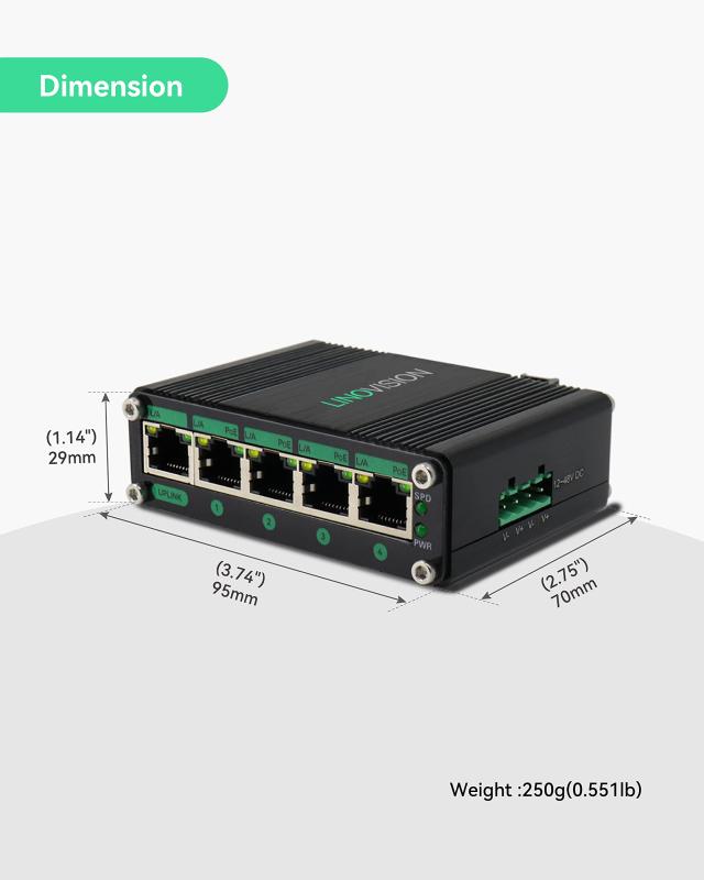 LINOVISION産業用5ポート ギガビット ソーラーPOEスイッチ | DC9V-54V入力、DC48V出力の内蔵電圧ブースター | 4 x IEEE802.3af/at 30W PO_7