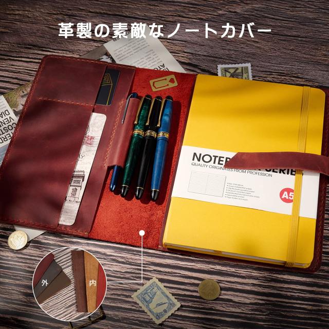 ROTERDON 万覚え帳取りまかなう 万覚え帳取りまかなう A5 本革 時間割り帳取りまかなう 二つ折り 手縫い 納める衣嚢積み上げる 手作り 事あたらしい万覚え帳 おぼえ書き帳 カ