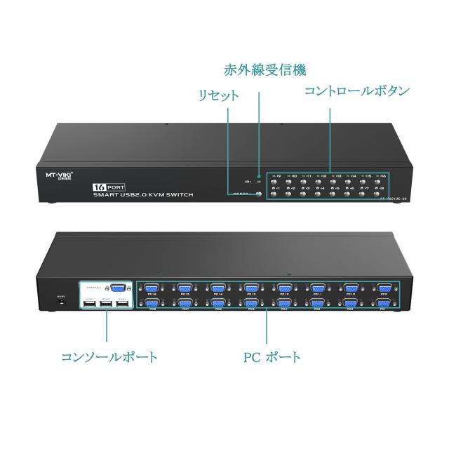 VGA KVMスイッチ 16ポート USB2.0 MT-VIKI KVM VGA 切替器 16入力1出力 VGA KVMコンソール 16ポート マニュアル セレクター 1Uラックマウ_2