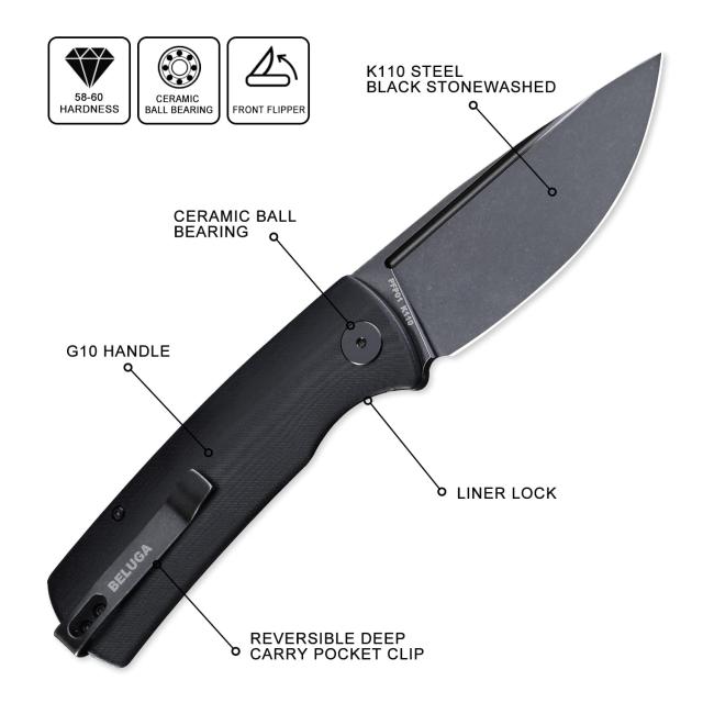 Petrified fish PFP01 Beluga 折りたたみナイフ3.62インチK110サテン