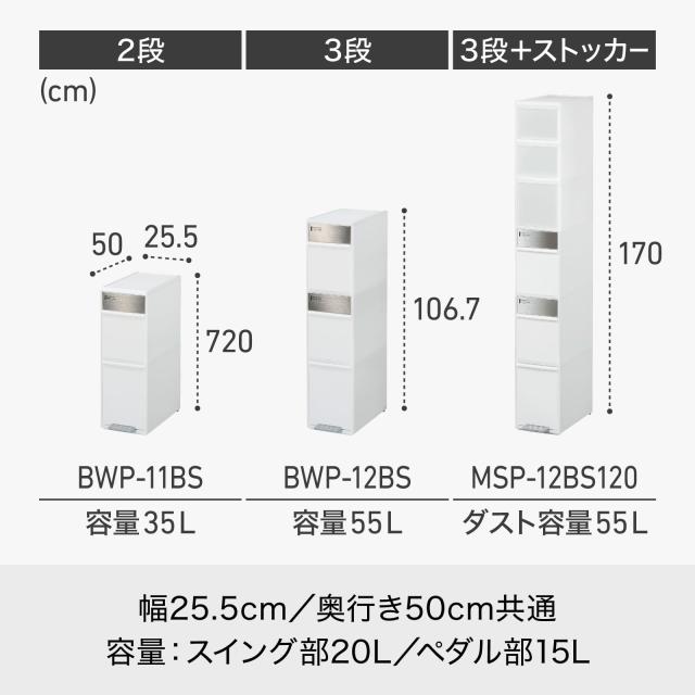 ライクイット (like-it) ペダル式 ゴミ箱 多段 分別スイングステーションワイド 約35L(約20Lx1段・約15Lx1段) ステンレスパネル ダークブ_2