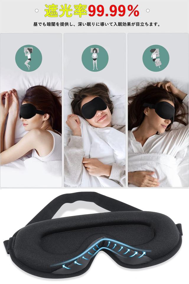 アイマスク 睡眠用 夏 睡眠用アイマスク 安眠 快眠 グッズ 遮光率99.99