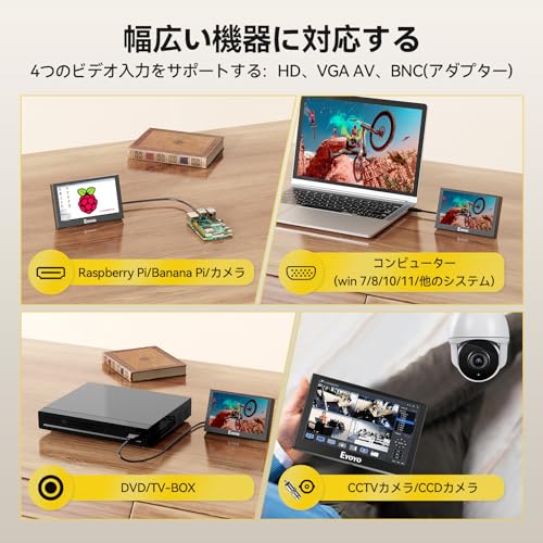 Eyoyo 5インチモニター 小型モニター モバイル LCDディスプレイ ミニ 800x480解像度 USB給電可 ゲームモニター HDMI VGA AV BNCポート 監_4