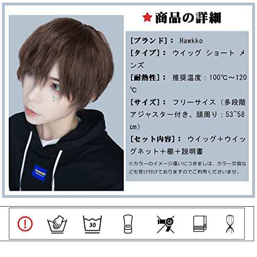 Hawkko ウィッグ メンズ ショート かつら wig カツラ 男装 男性用 ういっぐ 男装ウィッグ フルウィッグ 短髪 イケメン ハンサム 自然  耐の通販はau PAY マーケット - Litlulu Meena | au PAY マーケット－通販サイト