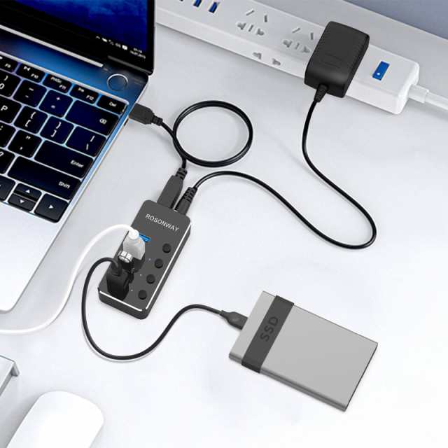 ROSONWAY USB ハブ 3.0 電源付き 4ポートUSB Hub セルフパワーとバスパワー アルミ製 5Gbps 高速転送 USB 3.0 ハブ独立スイッチ付  5V/2A の通販はau PAY マーケット - Litlulu Meena | au PAY マーケット－通販サイト