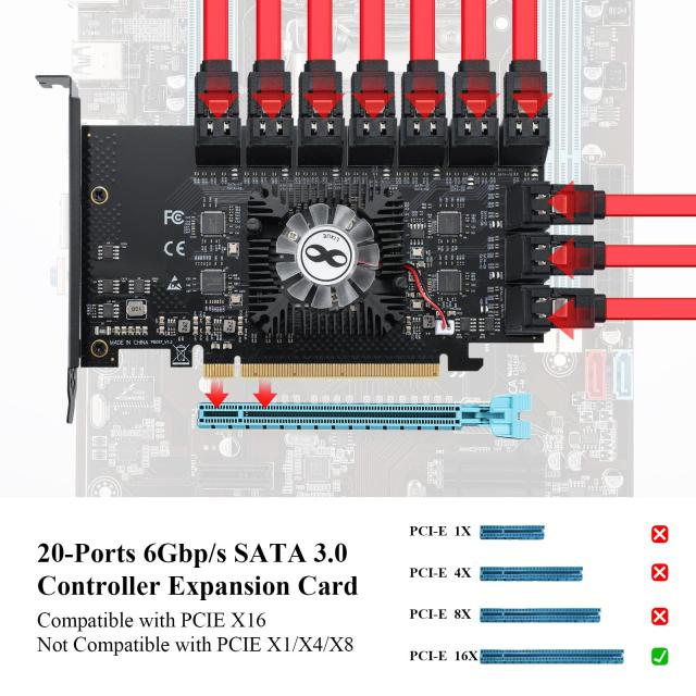 MZHOU PCIe SATA カード 20ポート SATA 16X 3.0 デバイス SATAケーブル&SATA電源ケーブル付き 6Gbps SATA 3.0 PCIe カード (5 * 1064+18の通販は MZHOU PCIe SATA カード 20ポート SATA 16X 3.0 デバイス SATAケーブル&SATA電源ケーブル付き 6Gbps SATA 3.0 PCIe カード (5 * 1064+18の通販は
