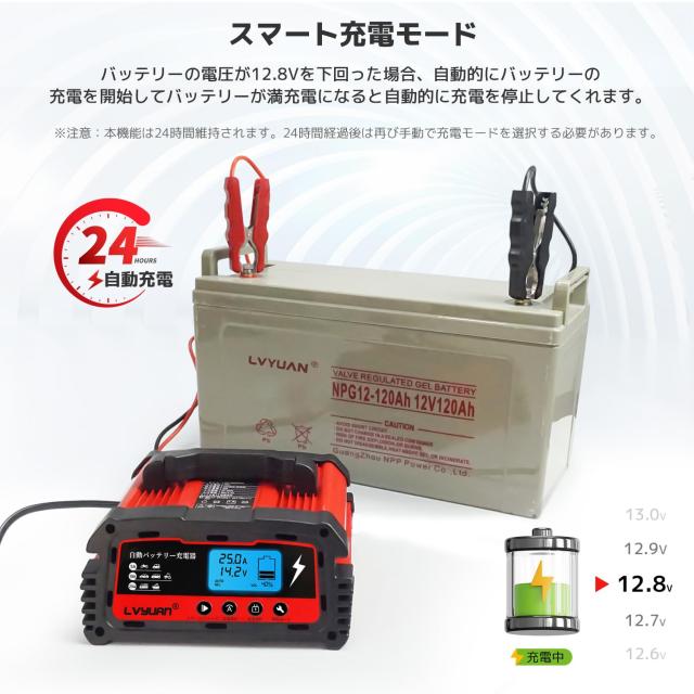 【JAF出動回避！】 LVYUAN(リョクエン) 25A 自動パルスバッテリー充電器 12V/24V対応 維持充電 緊急時 全自動 スマートチャージャー バッ_5