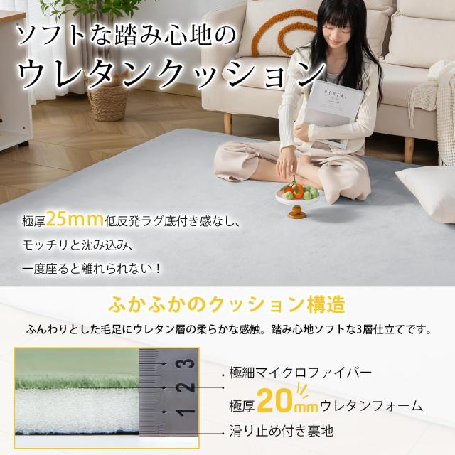 Keusnix カーペット ラグ 低反発 極厚25mm 滑り止め付 厚手 ラグマット 防音 じゅうたん フランネル 抗菌・防ダニ加工 オールシーズン 絨_1