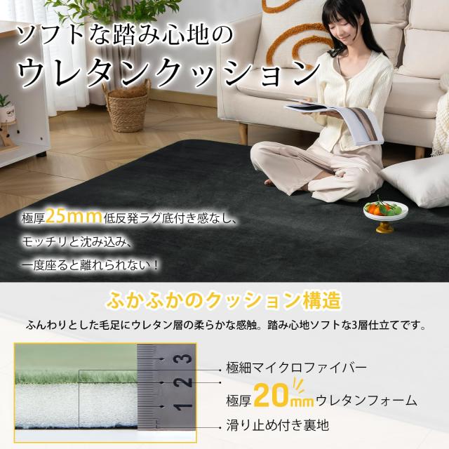 Keusnix カーペット ラグ 低反発 極厚25mm 滑り止め付 厚手 ラグマット