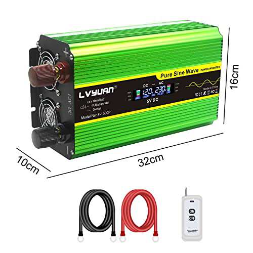 LVYUAN(リョクエン) インバーター 正弦波 12V 1600W 最大 3200W リモコン機能付き DC 12V（直流） AC100V（交流）  変換 AC コンセント×4の通販はau PAY マーケット - ふうまりストア | au PAY マーケット－通販サイト