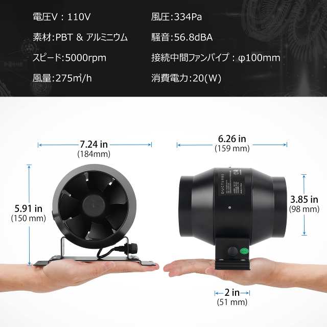 DUCTURBO 中間取付形ダクトファン 100mm 強力 風量:275？/h ダクト用換気扇 塗装ブース用換気扇 リモコン付き  PSE認証の通販はau PAY マーケット - Ｅ４Ｌｉｆｅ | au PAY マーケット－通販サイト