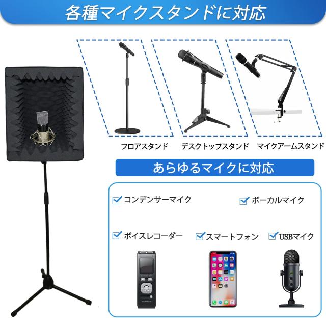 ポータブルボーカルブース リフレクション フィルター Amazon | Rxakudedo ポータブル レコーディングボックス