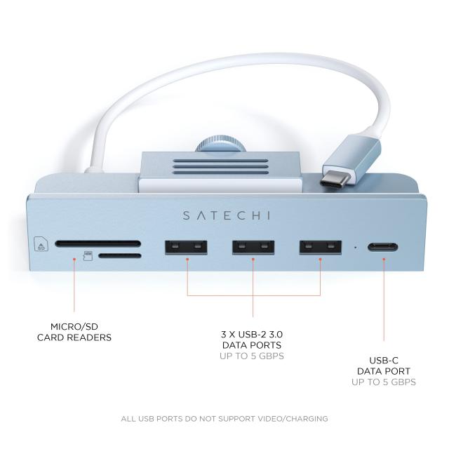 【サイズ:2021iMac_色:ブルー】Satechi iMac24インチ用 U Satechi iMac24インチ用 USB-C クランプハブ (ブルー) (2021