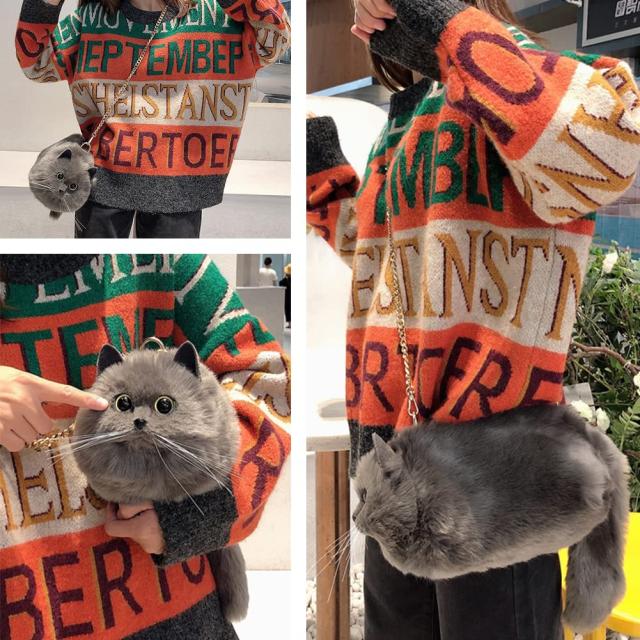 HUIJUFU] 猫型カバンポーチトートバッグ 猫好きプレゼント母の