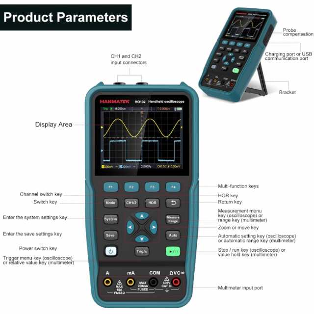 HANMATEK ハンドヘルドオシロスコープ 2チャンネル 100Mhz 2 in1デジタルオシロスコープとマルチメータ HO102の通販はau  PAY マーケット - ks-shop2 | au PAY マーケット－通販サイト