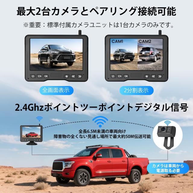 Tonowu バックカメラモニターセット ワイヤレスバックカメラ24v 5