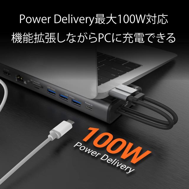 j5create USB-C 12-in-1 Dual Display デュアル4K60ドッキングステーション、内蔵M.2 SSDスロット、HDMI、DisplayPort、10Gbps USB-A、PD_5