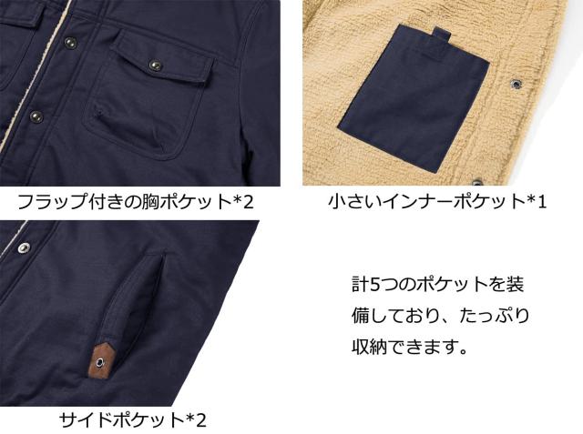 [KEFITEVD] アーミージャケット 裏ボア 作業ジャケット ミリタリージャケット アメカジ 上着 メンズ 紺 ネイビー 2XL_5