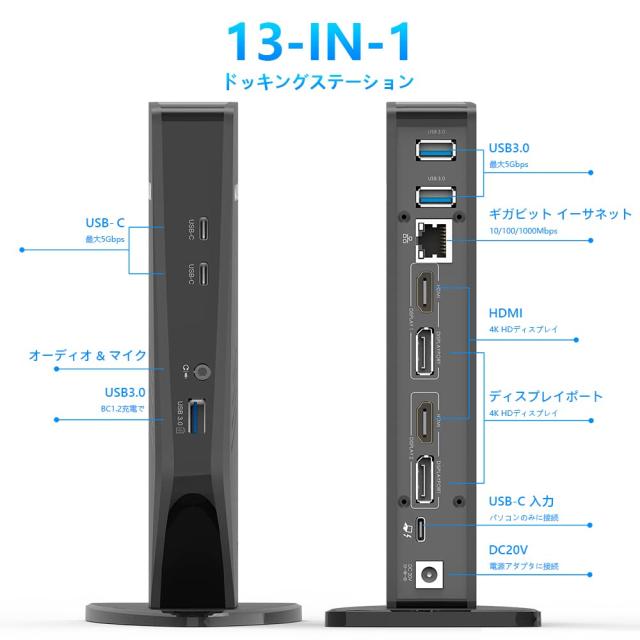 WAVLINK USB-C ドッキングステーション/ユニバーサル デュアル4K シングル5K PD60Ｗ 13-in-1 最大5K（5120x2880 @ 60Hz）ディスプレイ出_1