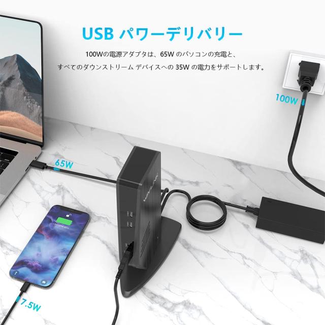 WAVLINK USB-C ドッキングステーション/ユニバーサル デュアル4K シングル5K PD60Ｗ 13-in-1 最大5K（5120x2880 @ 60Hz）ディスプレイ出_5