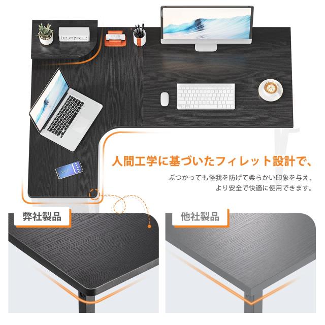 ODK ゲーミングデスク 黒 L字 幅110 ODK L字ゲーミングデスク110cm ブラック 棚付き
