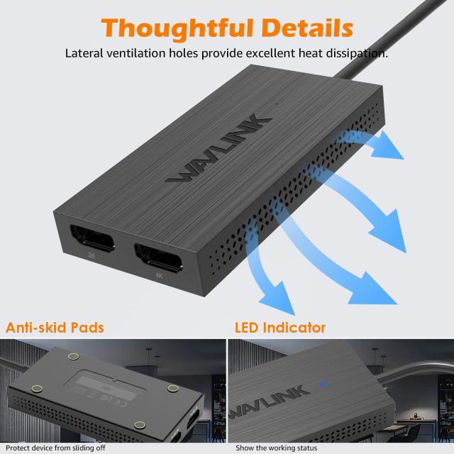 WAVLINK USB 3.0 または USB C - HDMIアダプター デュアルモニター用 1080P@60Hz HDMI - USBアダプター Windows、MacOS、ChromeOS、Andro_5