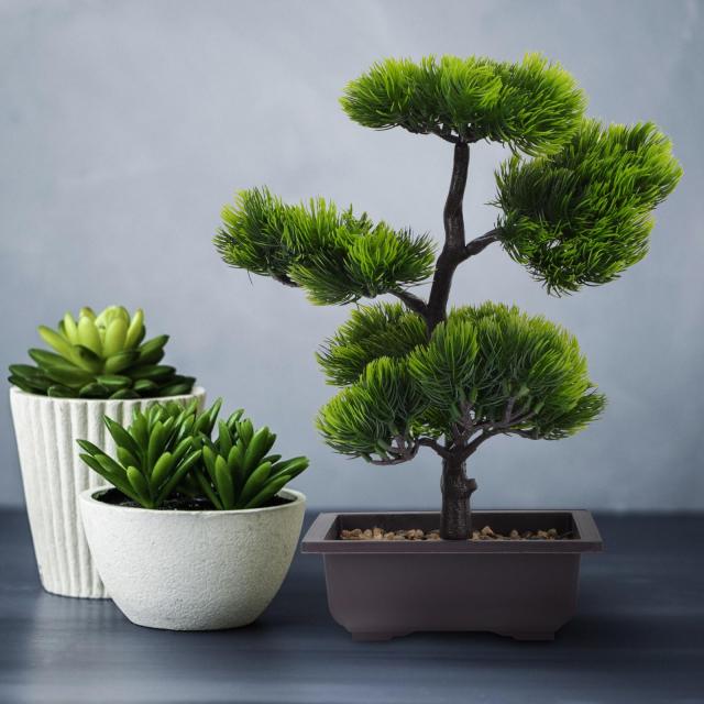 Lurrose 盆栽 人工観葉植物 大型 松 33ｘ27ｘ15cm 観葉 造木 人工樹木 水不要 枯れない インテリア 贈り物 装飾り おしゃれ 完成品