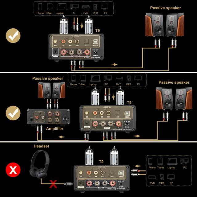 AIYIMA T9 Bluetooth 5.0 100W*2チューブアンプ 2.0チャンネル 真空管