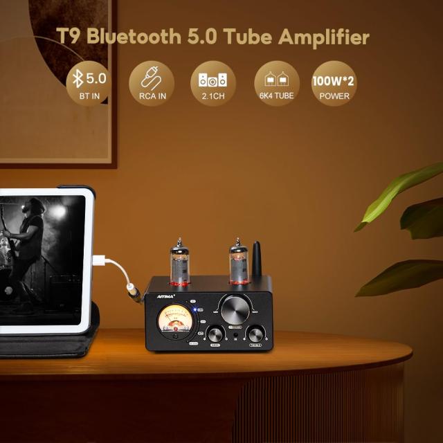 AIYIMA T9 Bluetooth 5.0 100W*2チューブアンプ 2・ AIYIMA T9 Bluetooth 5.0 100W*2チューブアンプ 2.0チャンネル 真空管